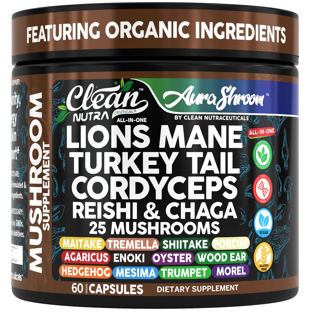 Bottle of Clean Nutra Lions Mane Mushroom Supplement