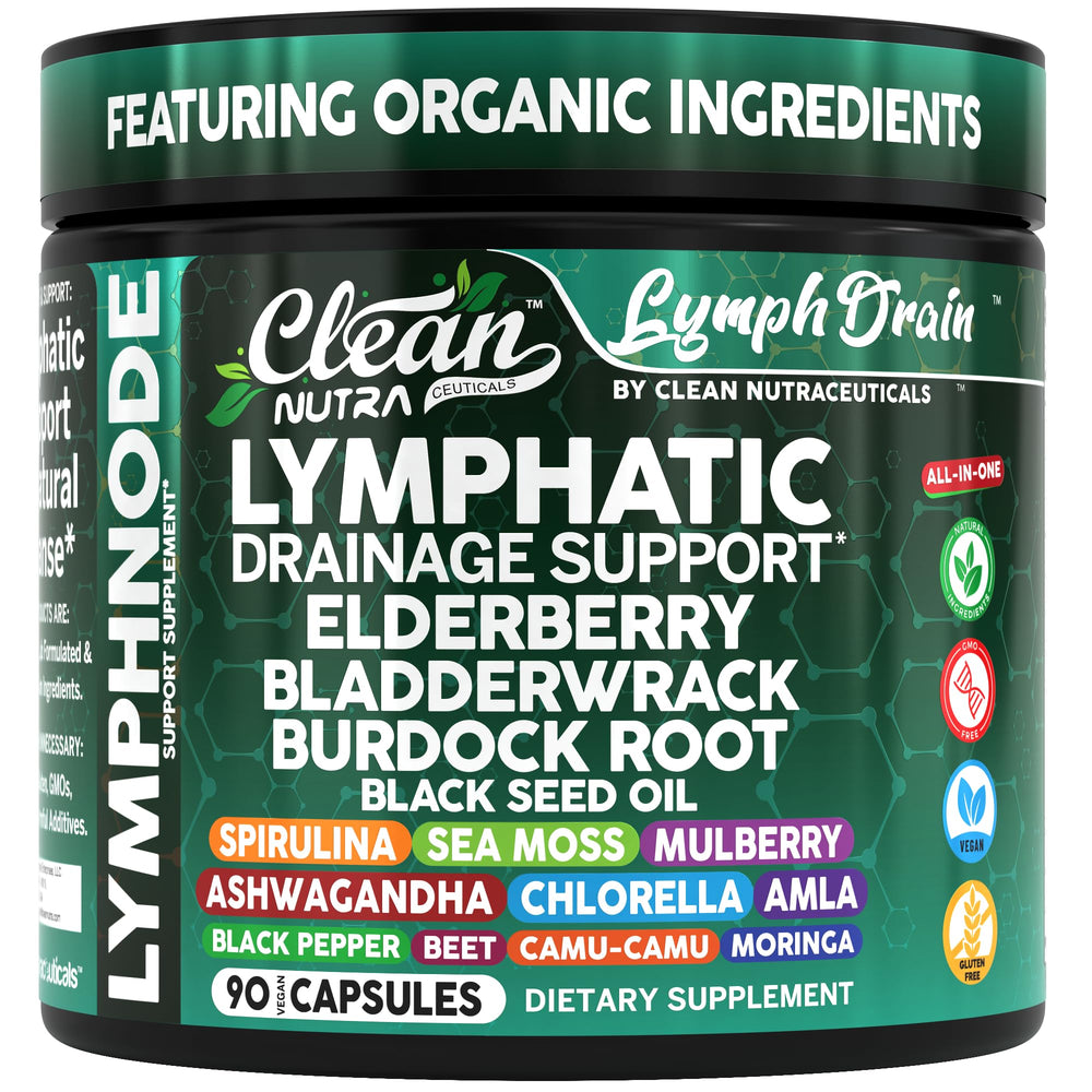 Bottle of Clean Nutra Lymphatic Drainage Support with 90 vegan capsules
