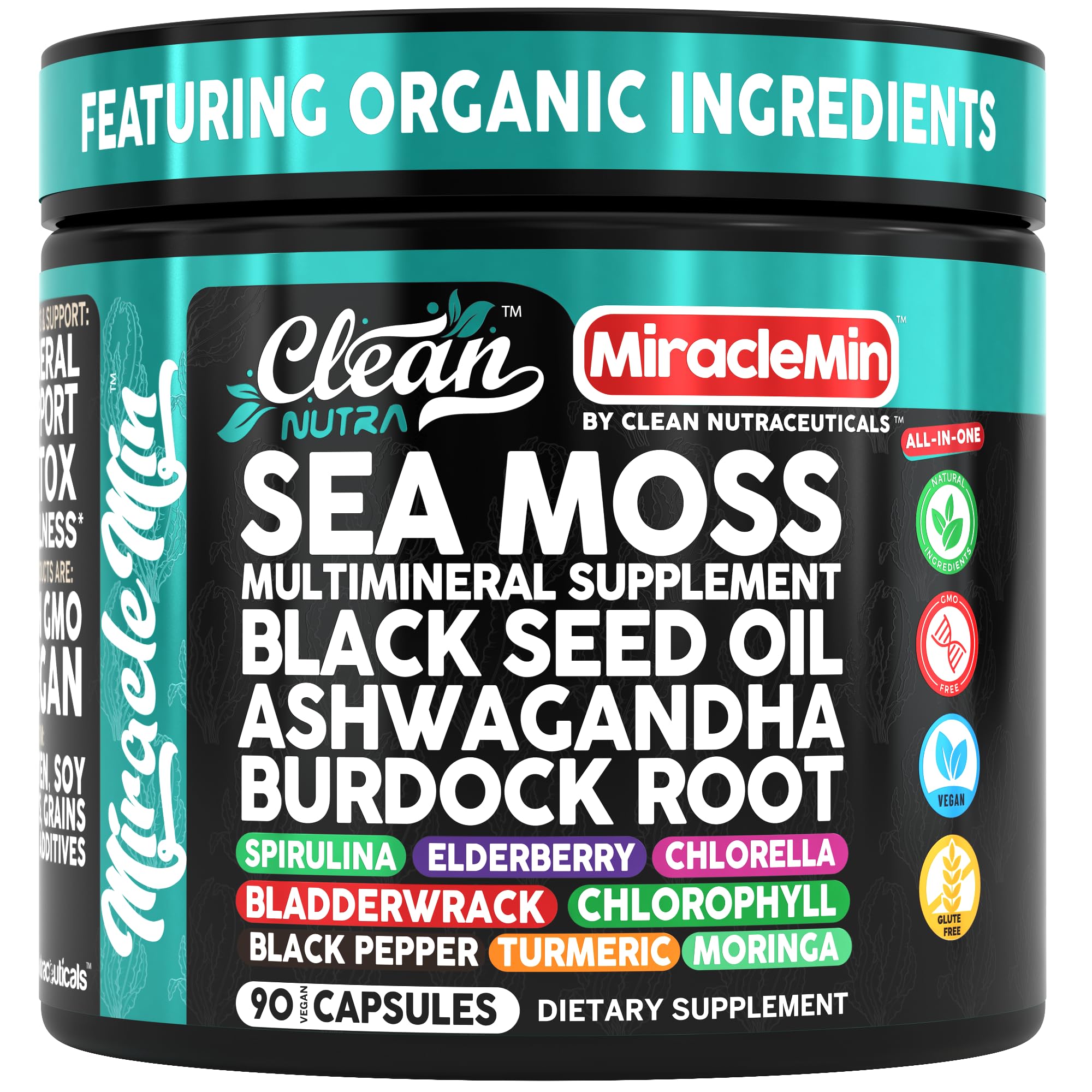 Clean Nutra MiracleMin Sea Moss Capsules with Ashwagandha and Black Seed Oil