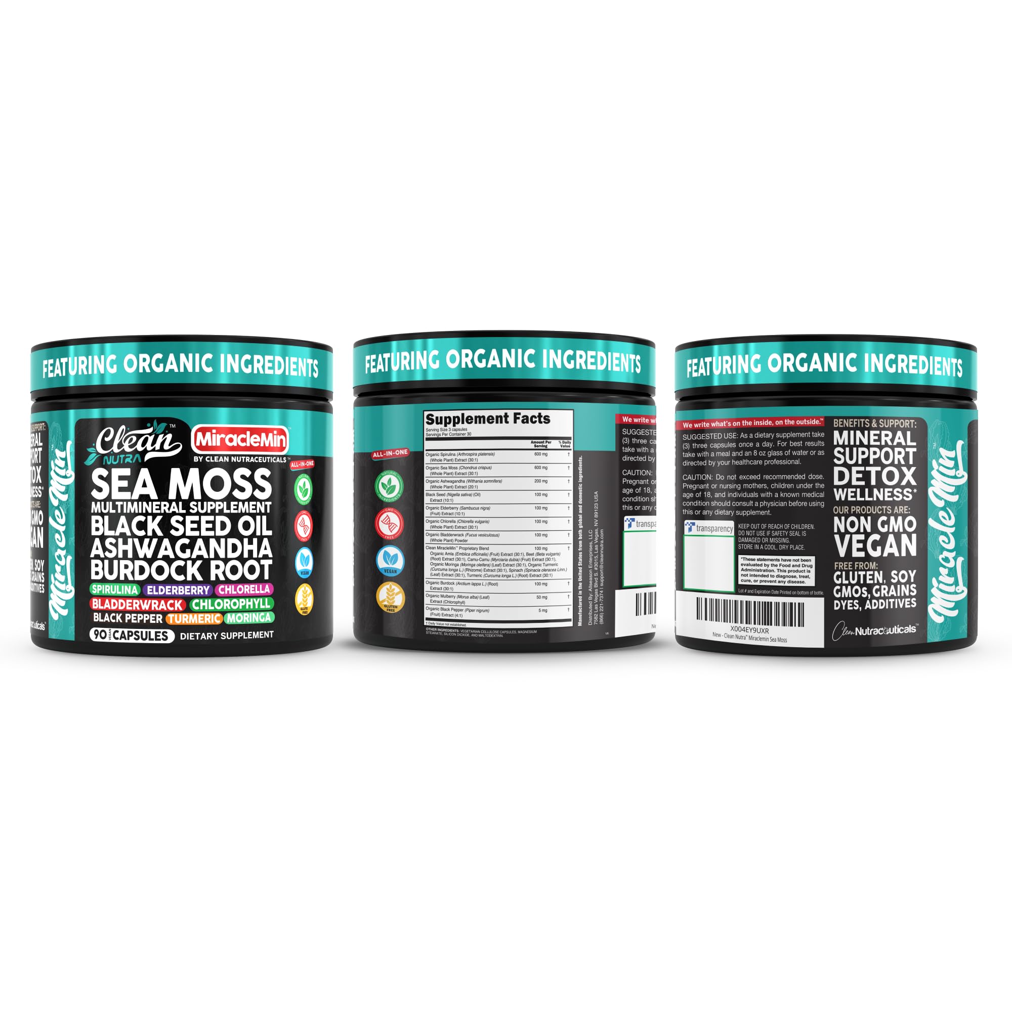 Made-in-USA GMP facility packaging for MiracleMin sea moss capsules
