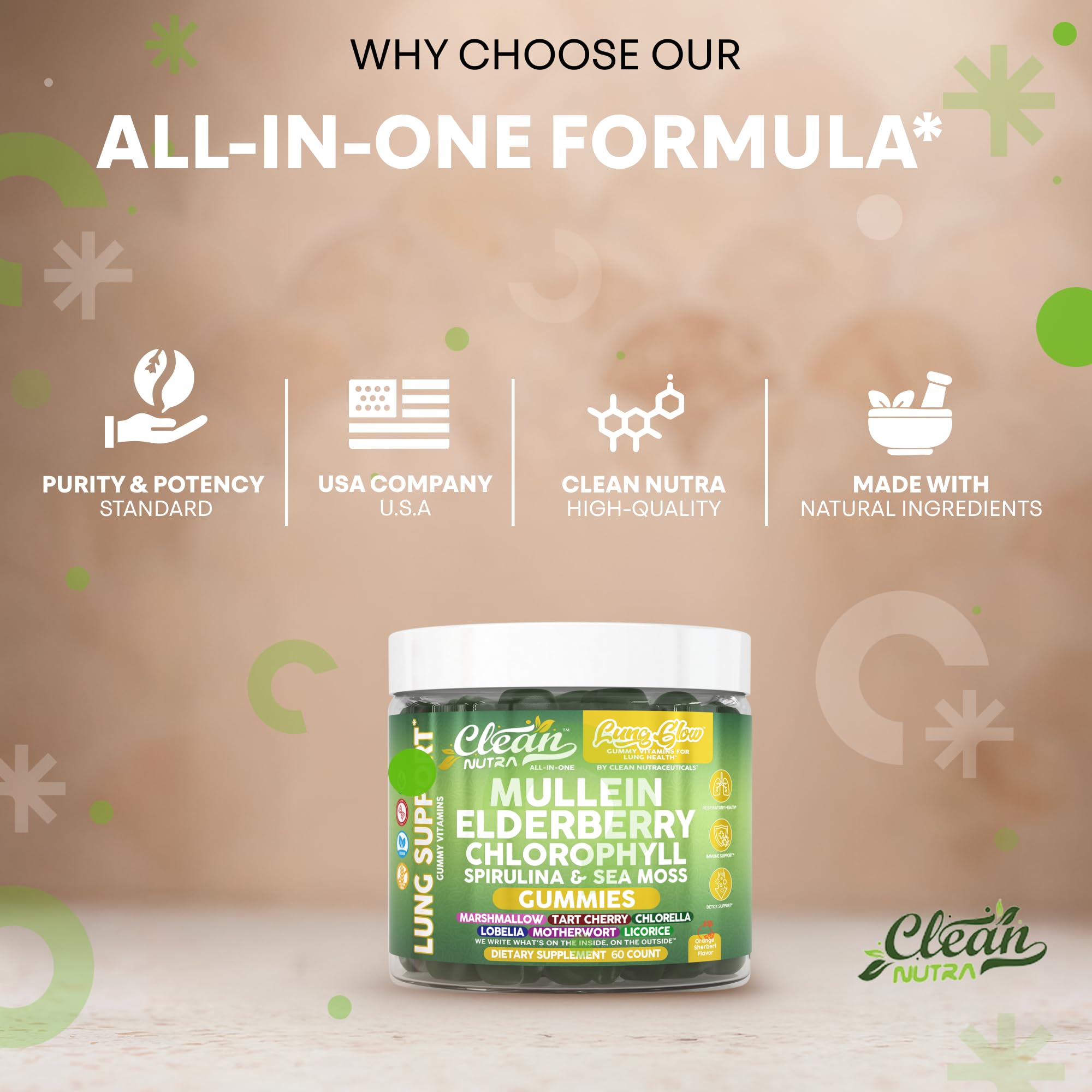 60 gummies bottle against a fresh greens background