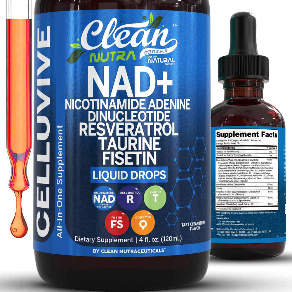 Clean Nutra NAD Liquid Drops bottle with dropper
