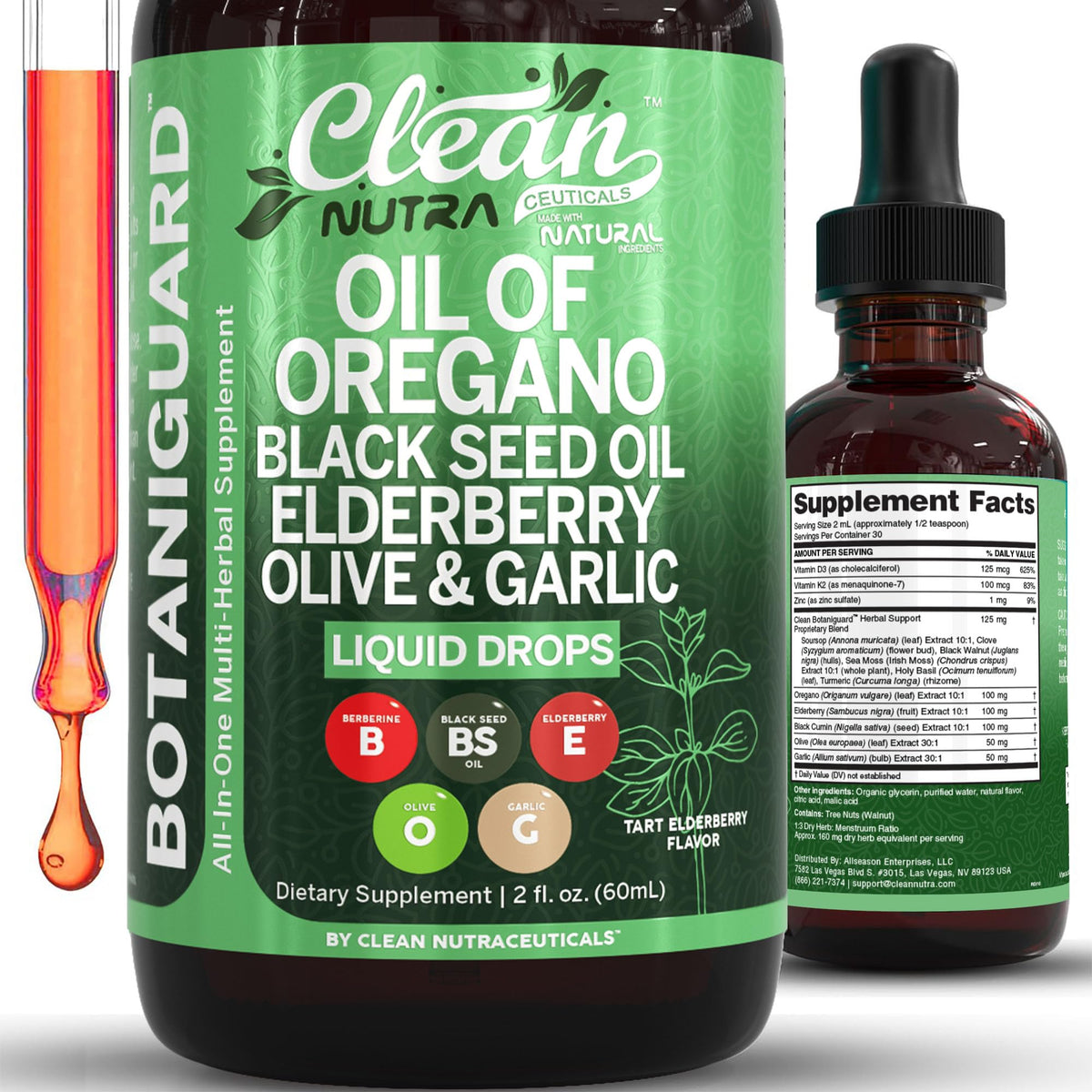 Clean Nutra Oil of Oregano Drops 2oz bottle front view