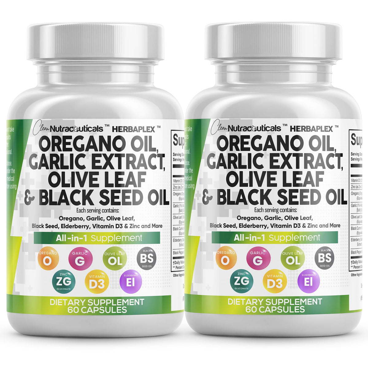 Clean Nutra oregano oil and garlic extract blend with olive leaf and black seed oil - 2 pack packaging