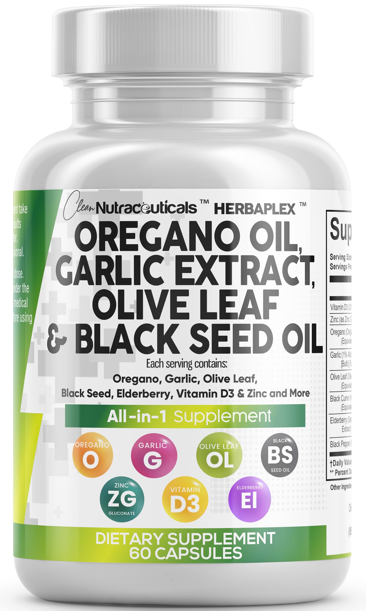 Clean Nutra Oregano Oil with Garlic, Olive Leaf Extract and Black Seed Oil for immune support