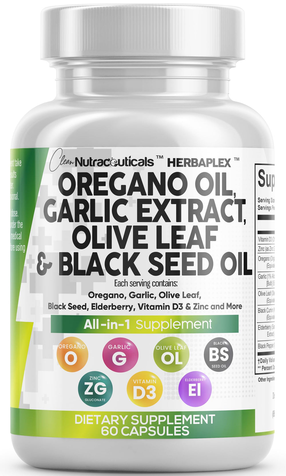 Clean Nutra Oregano Oil with Garlic, Olive Leaf Extract and Black Seed Oil for immune support