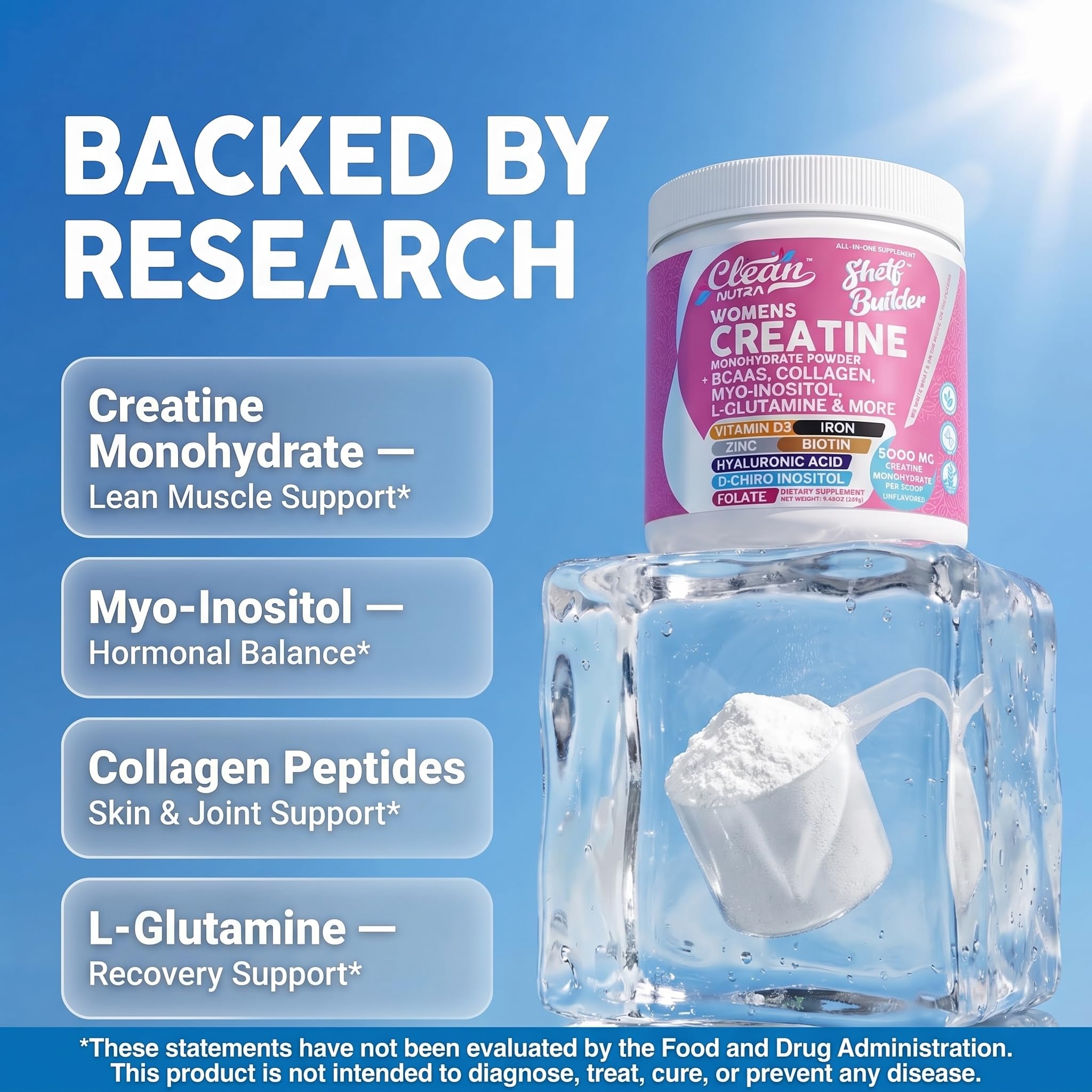 Clean Nutraceuticals scoop with one serving displayed illustrating dosage