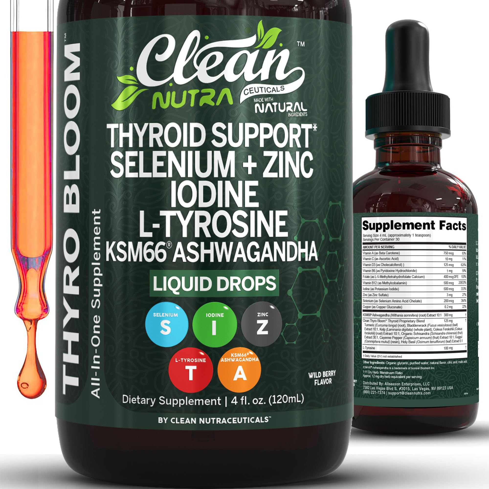 Bottle of Clean Nutra Thyroid Support Drops with label