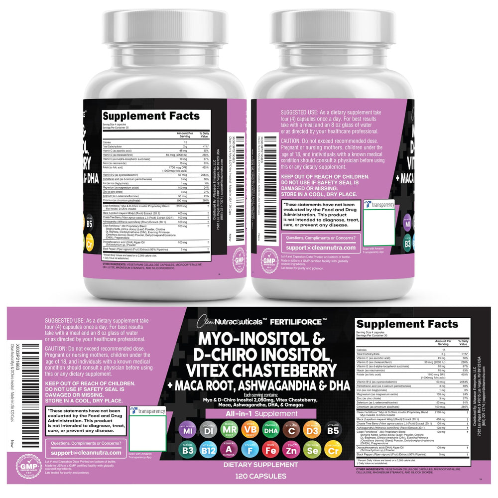 Clean Nutraceuticals open bottle with 120 capsules showing one‑month supply