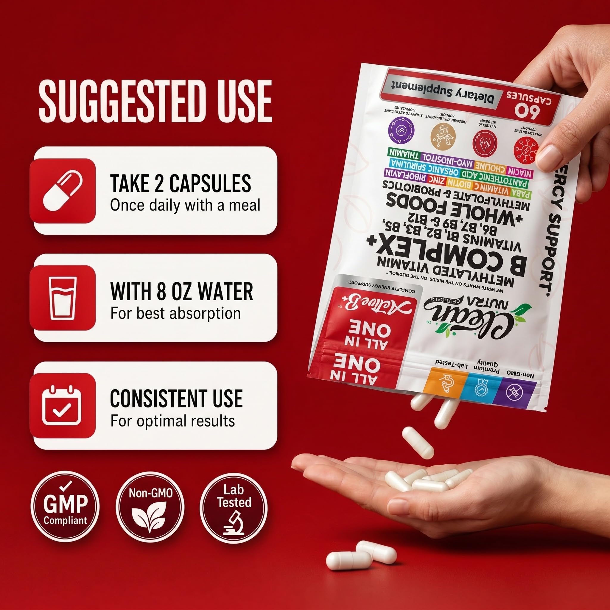Clean Nutraceuticals capsule held in hand for size and portability comparison