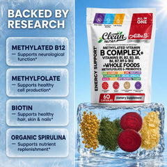 Clean Nutraceuticals nutrition facts panel close-up highlighting methylated B forms