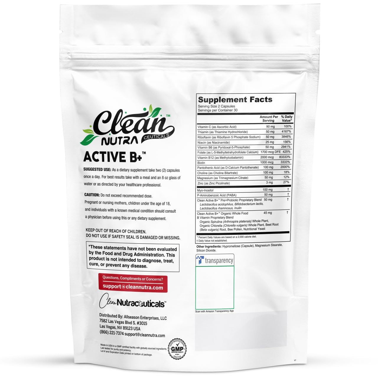 Clean Nutraceuticals two capsules next to measuring spoon showing serving size