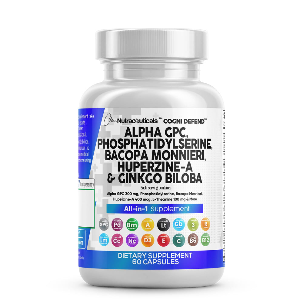 Nutraceutical blend: Alpha GPC, Phosphatidylserine, Bacopa Monnieri, Ginkgo Biloba and Huperzine A capsules.