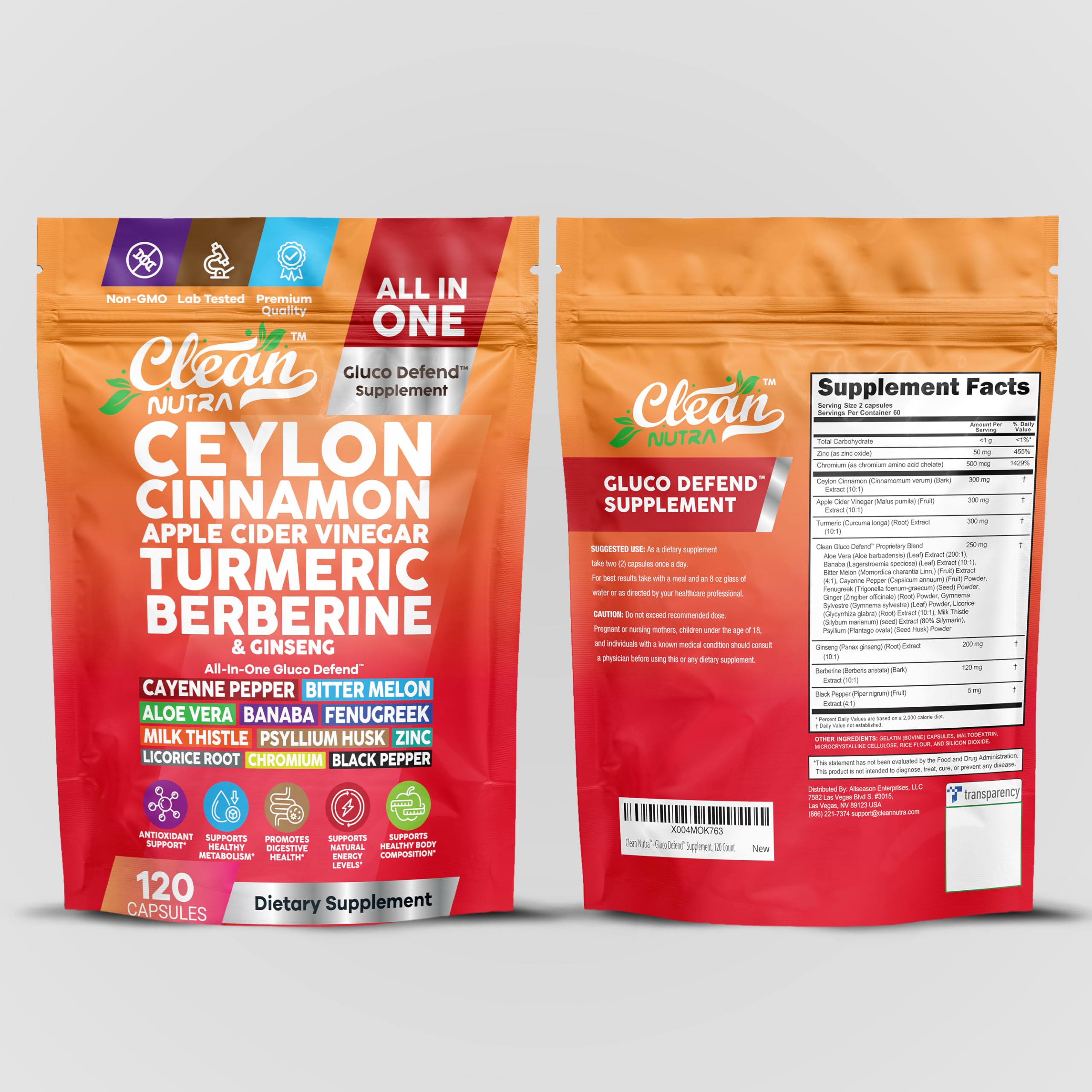 Clean Nutraceuticals Cinnamon + ACV bottle with packaging and bottle together