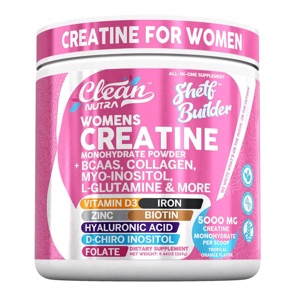 Clean Nutraceuticals Creatine for Women tub label highlighting workout energy support