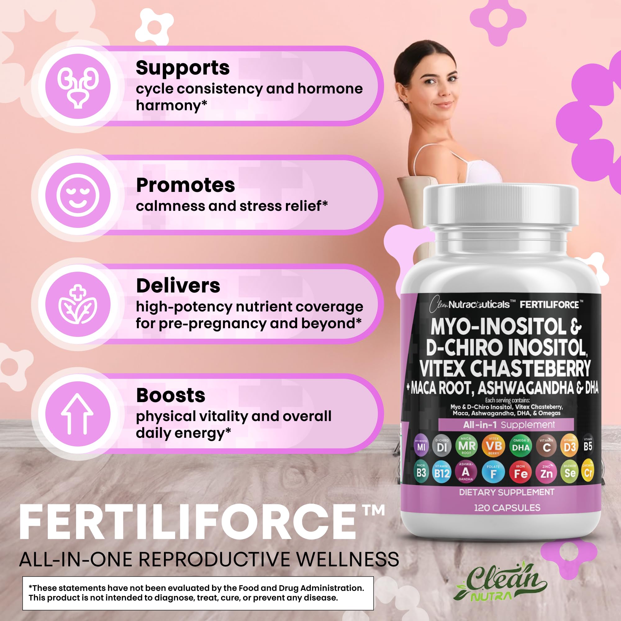 Lifestyle scene of woman prepping supplements, Clean Nutraceuticals supports planning