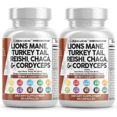 Product bottle label for Clean Nutraceuticals Lions Mane 20in1 2Pack