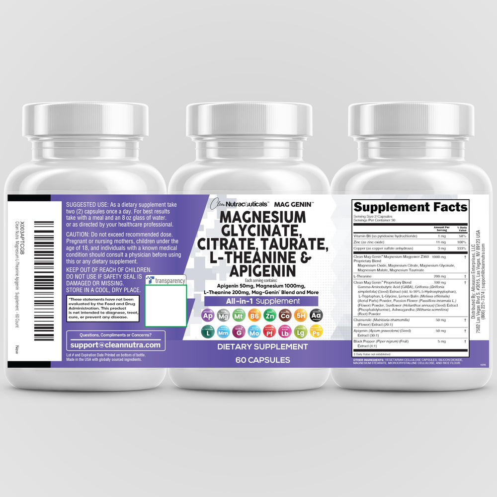 60-count bottle of Clean Nutraceuticals Mag Genin
