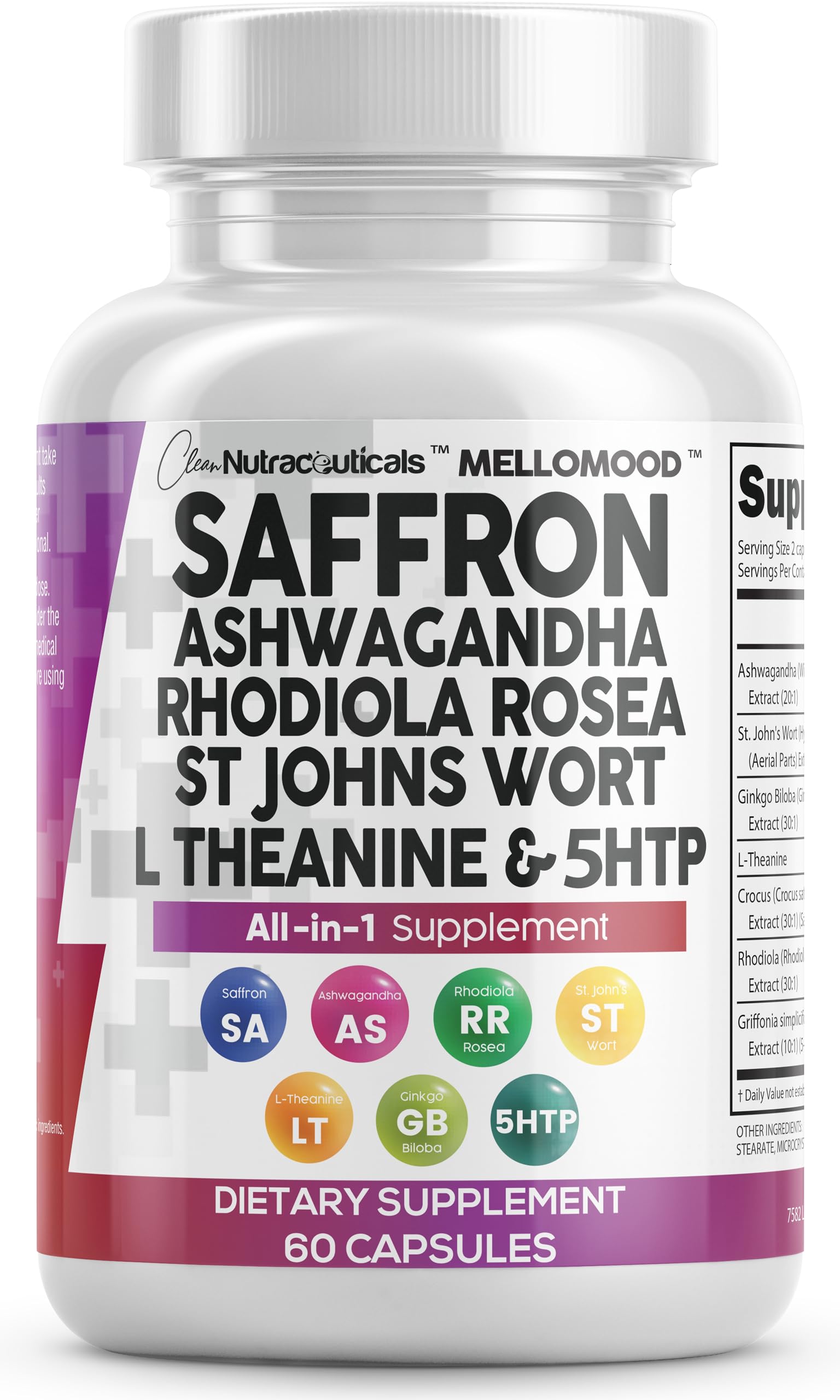 Packaging of Clean Nutraceuticals Mellomood saffron-ashwagandha-l-theanine 100mg