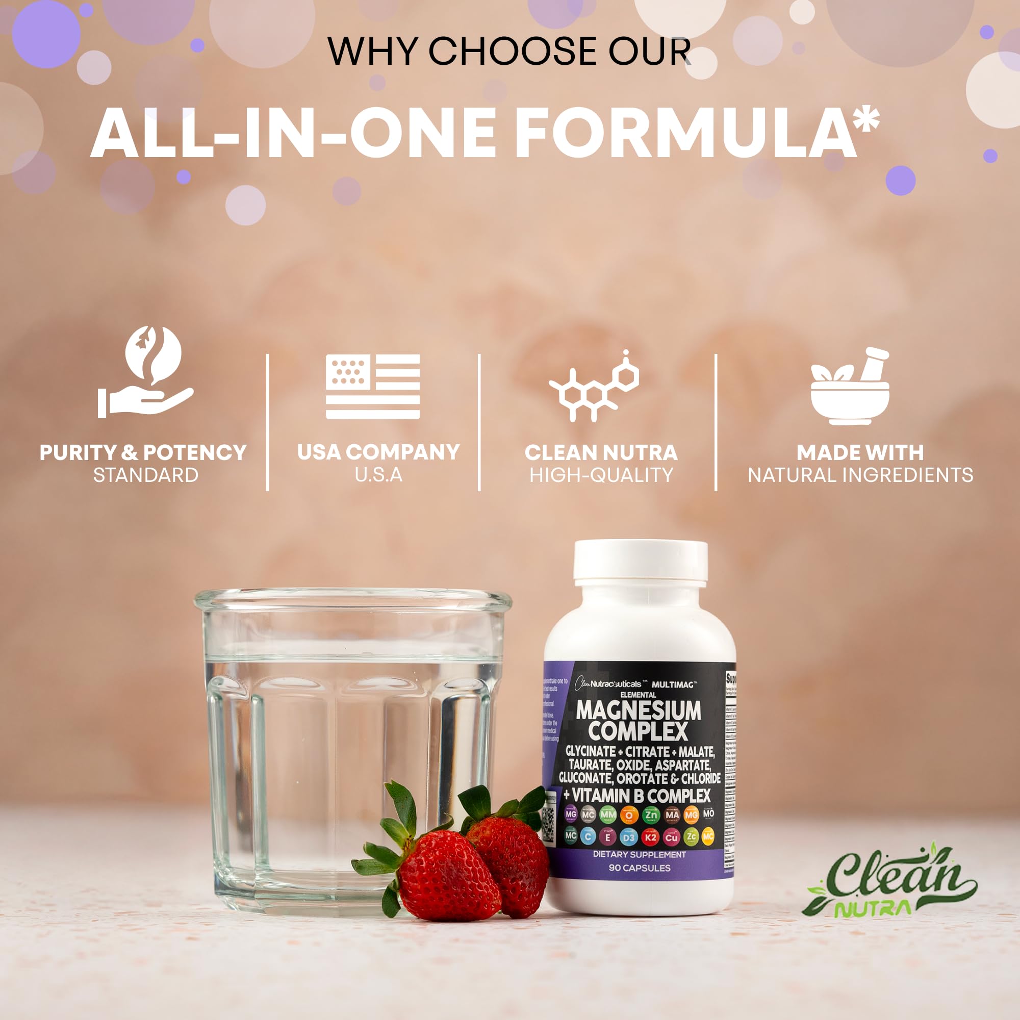 Clean Nutraceuticals MultiMag capsules closeup emphasizing small, easy-to-swallow form