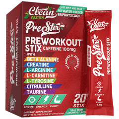 Clean Nutraceuticals Pre Workout Sticks packfront shows convenient energy on-the-go.