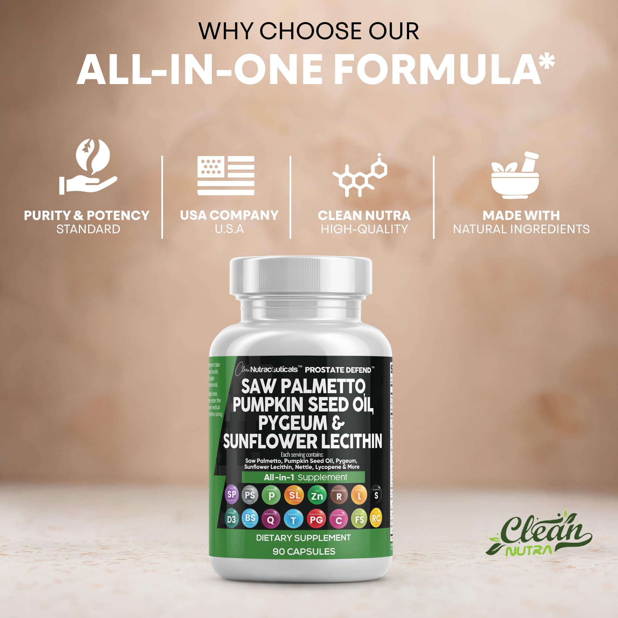 Clean Nutraceuticals Prostate Defend bottle on a clean surface