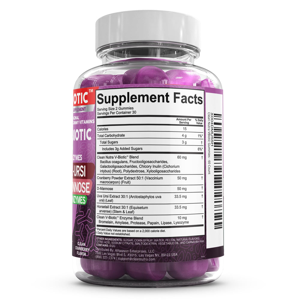 Close-up of women’s vaginal health gummies with label highlights