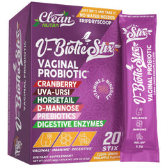 Vaginal probiotics STIX packaging featuring cranberry imagery