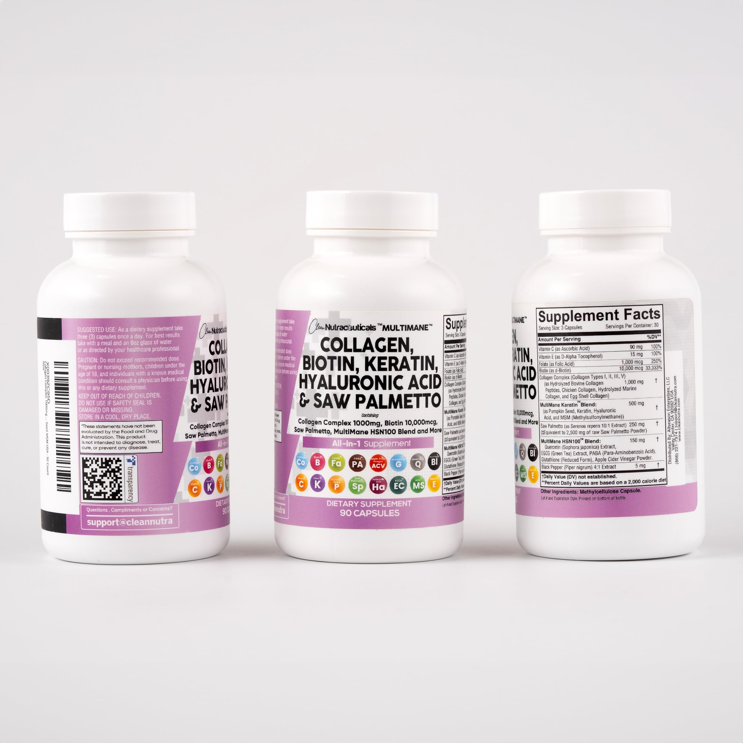 Hair, skin & nails vitamins collage including biotin, folic acid and vitamin E