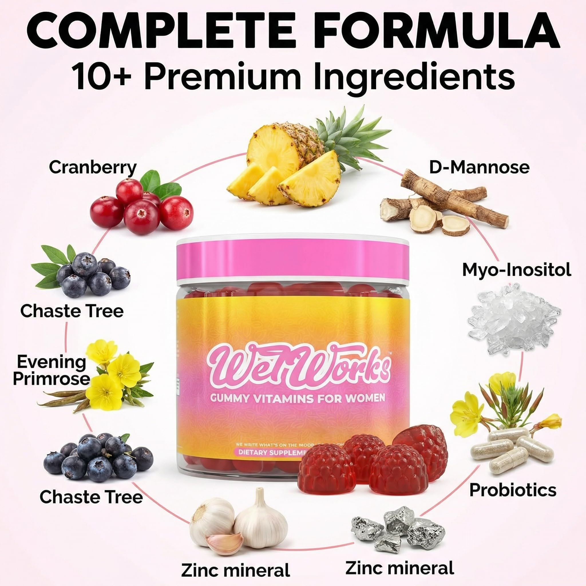 Supplement facts label listing probiotic strains on Clean Nutraceuticals Wet Works container for transparency