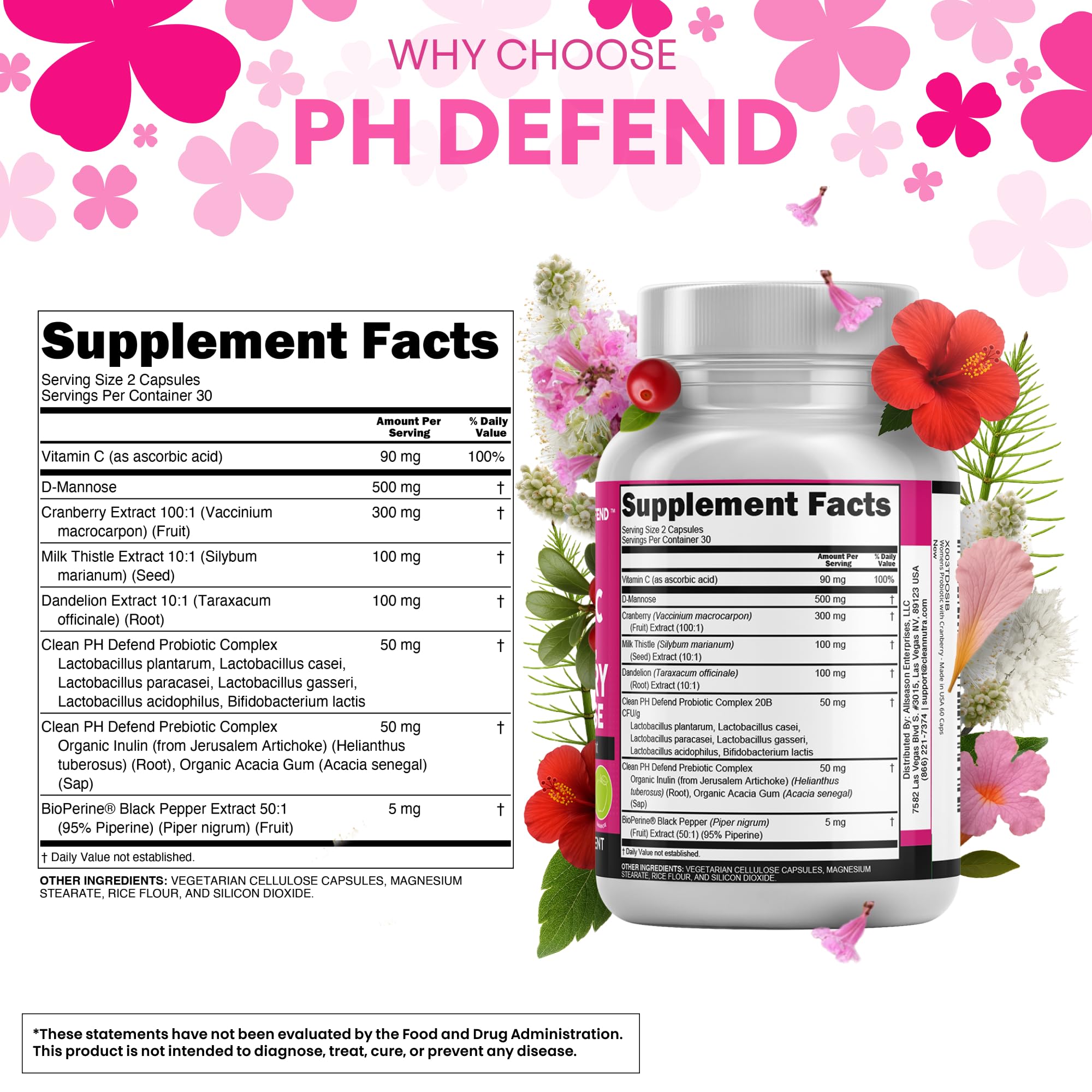 Cranberry extract and D-mannose components of the formula
