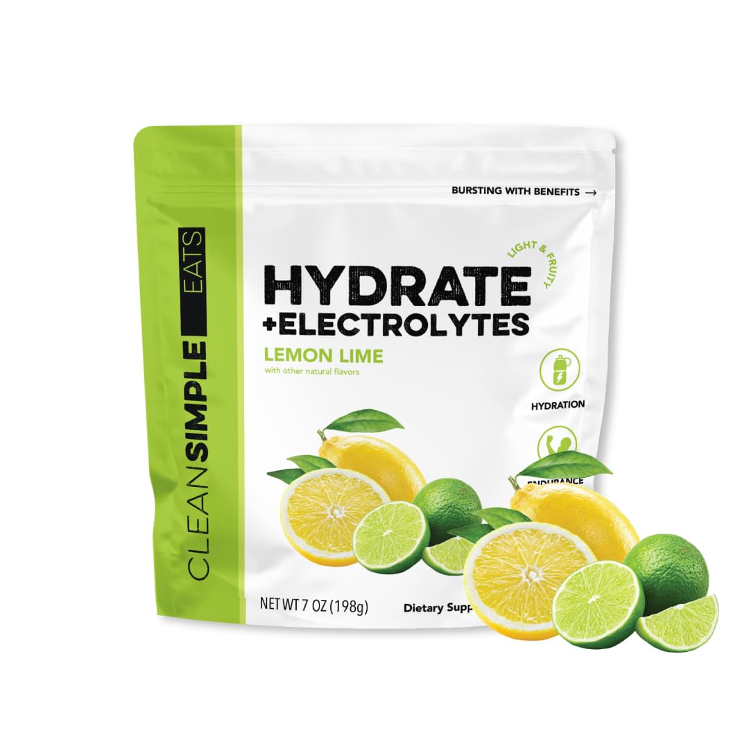 Clean Simple Eats Hydration Drink Mix powder in Lemon Lime supports daily hydration and recovery during activity.