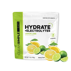 Clean Simple Eats Hydration Drink Mix powder in Lemon Lime supports daily hydration and recovery during activity.