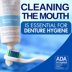 Cleanadent denture toothpaste showing adhesive removal feature