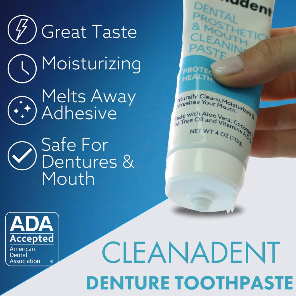 Different types of dentures being cleaned with Cleanadent