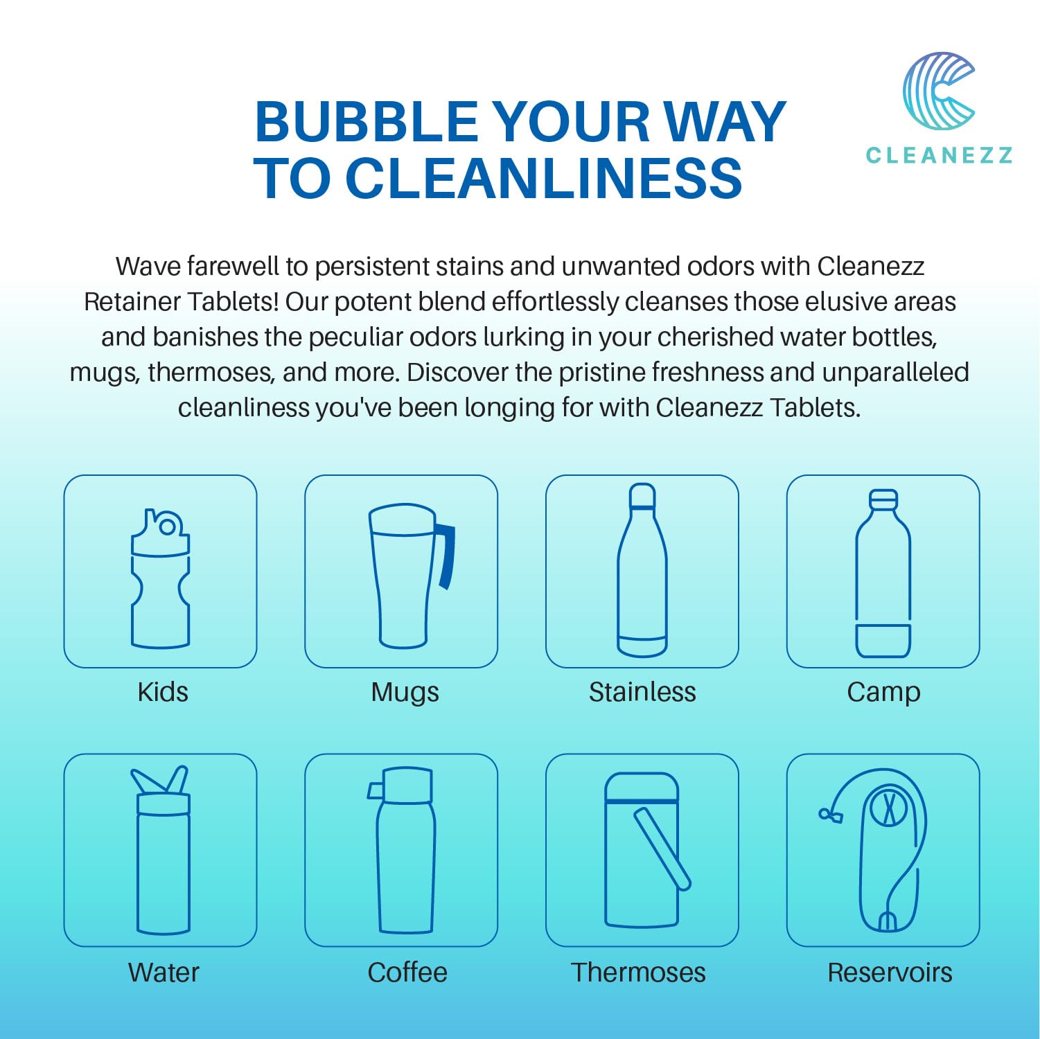 Easy-to-use Cleanezz tablet dissolving in water