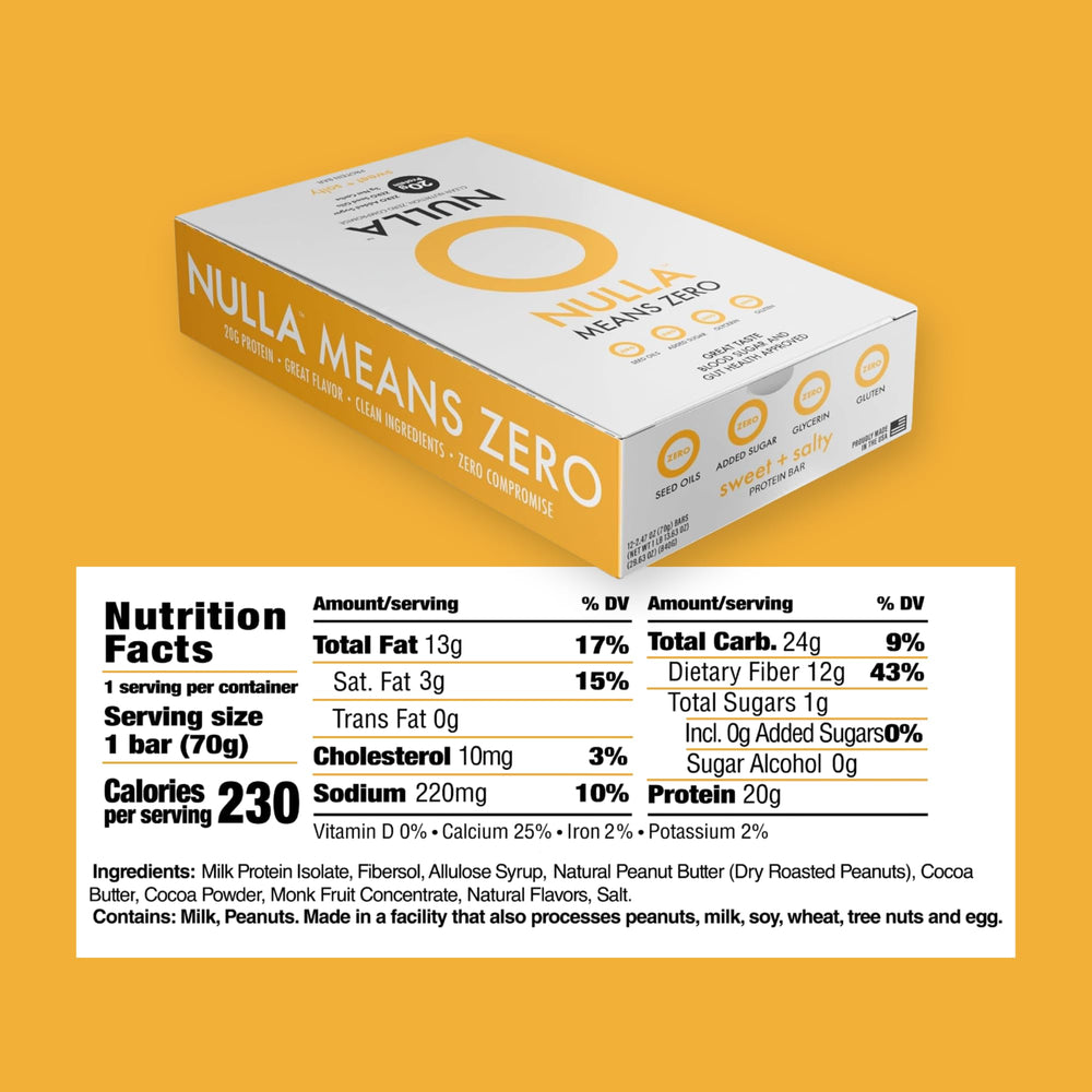 CleanForm Nulla Bar bar-rectangle image highlights 20g protein per serving.