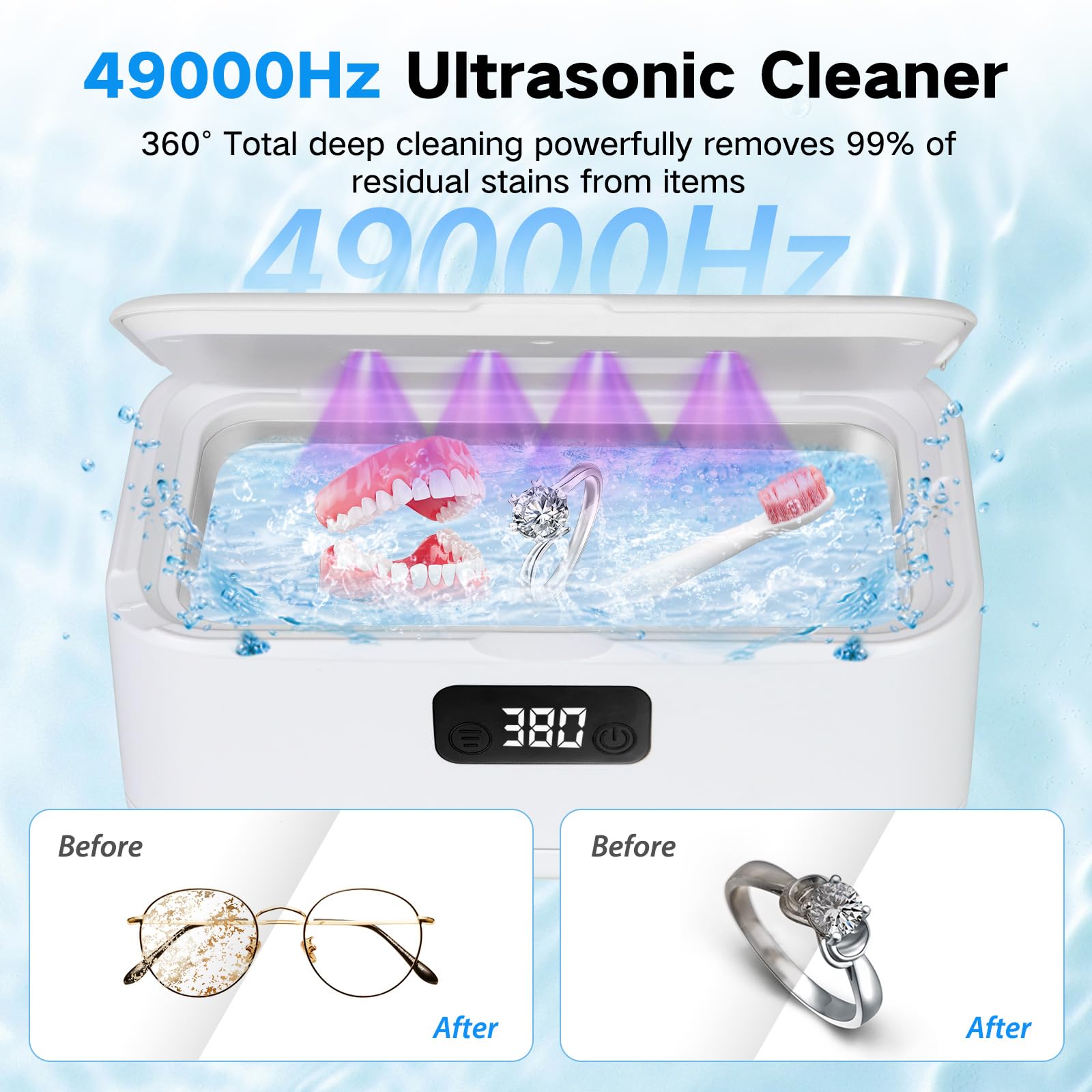 Product showing five timer modes for precision cleaning