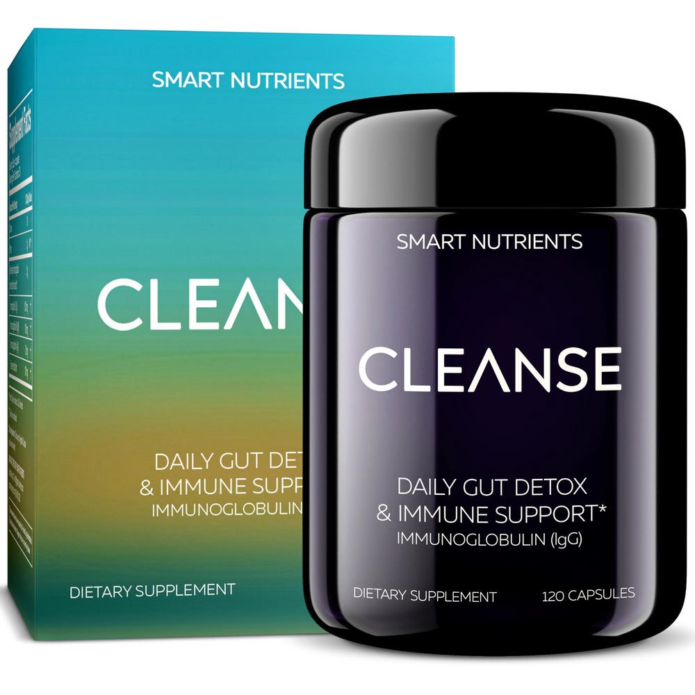 Front view of the CLEANSE IgG Dairy-Free Colostrum bottle