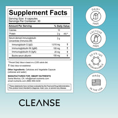 Nutrition facts panel for CLEANSE IgG Dairy-Free Colostrum