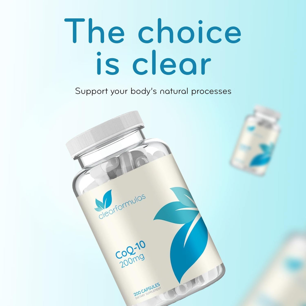 Serving size with glass of water beside CoQ10 capsules