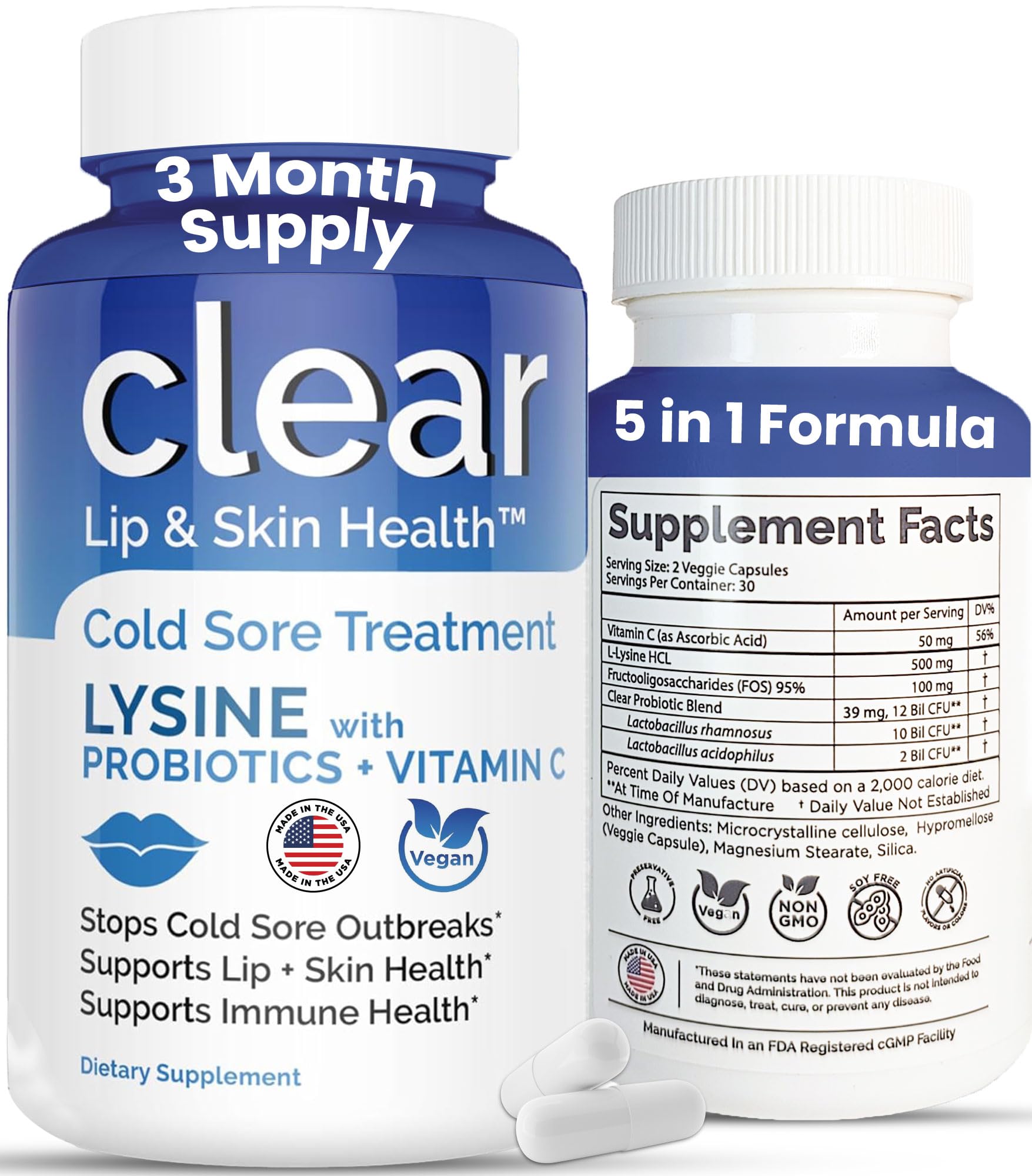 Hero image: Clear Probiotics Lysine Cold Sore Treatment for Lips bottle