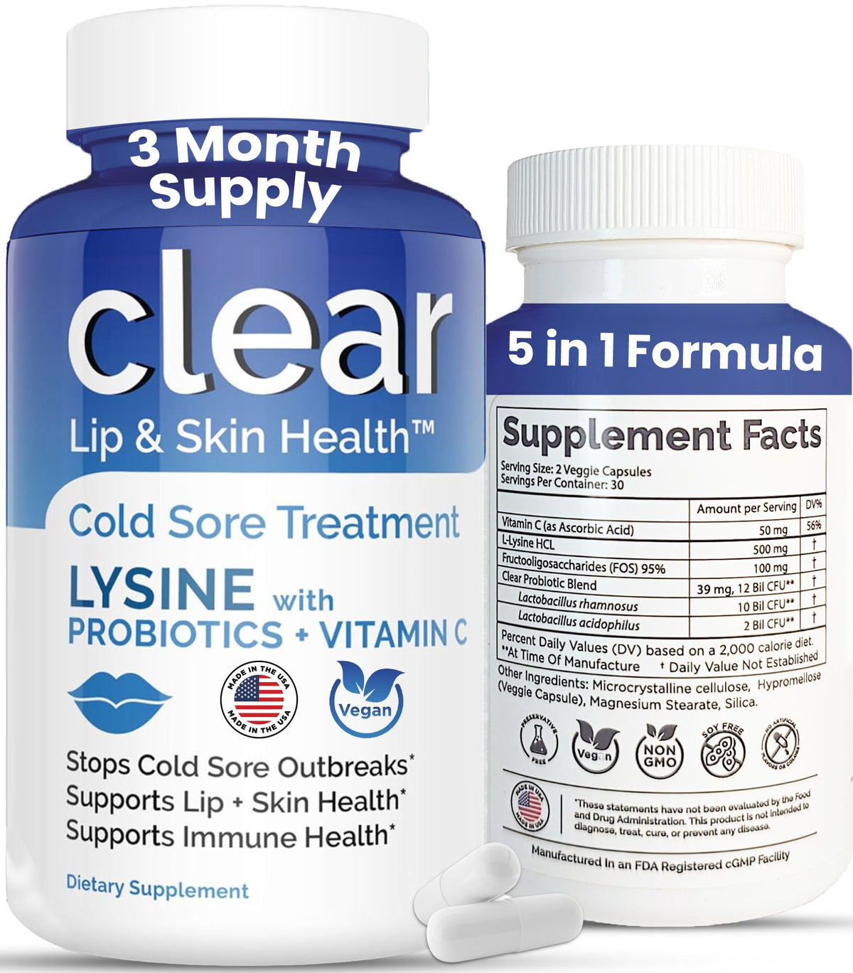 Hero image: Clear Probiotics Lysine Cold Sore Treatment for Lips bottle
