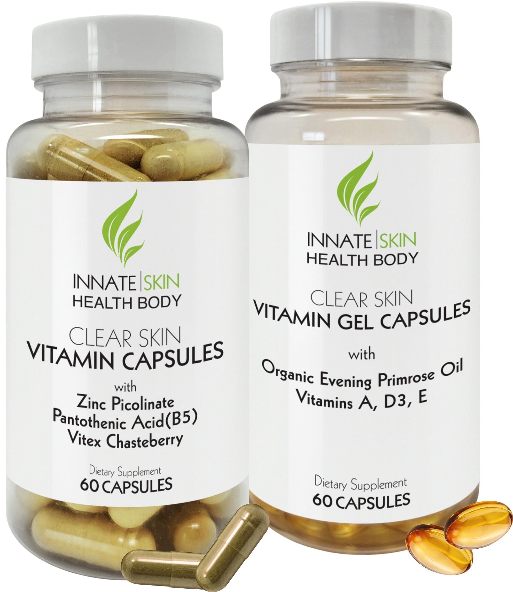 Clear Skin Acne Vitamin System bottle and capsules