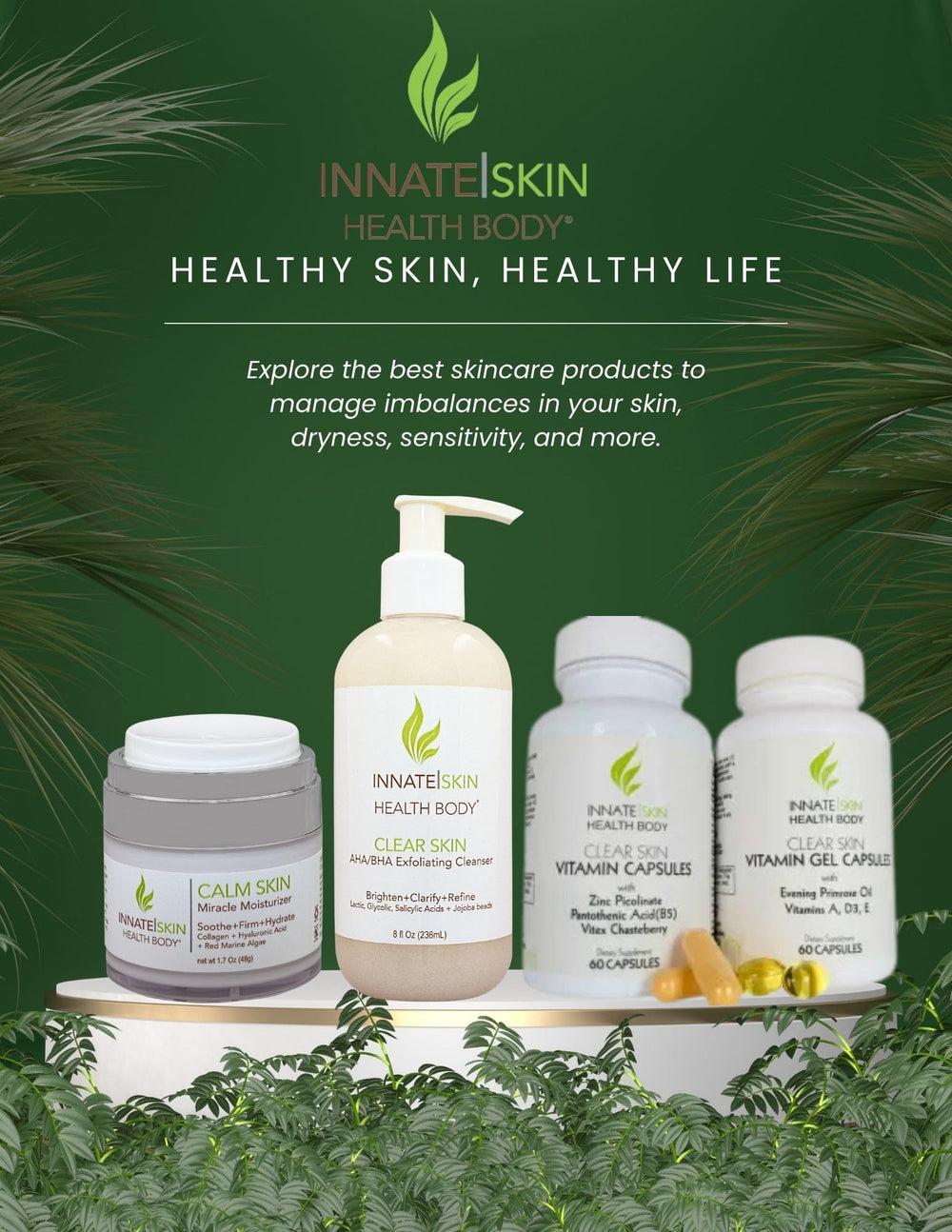 Supplement facts panel for Clear Skin Acne Vitamins Capsules