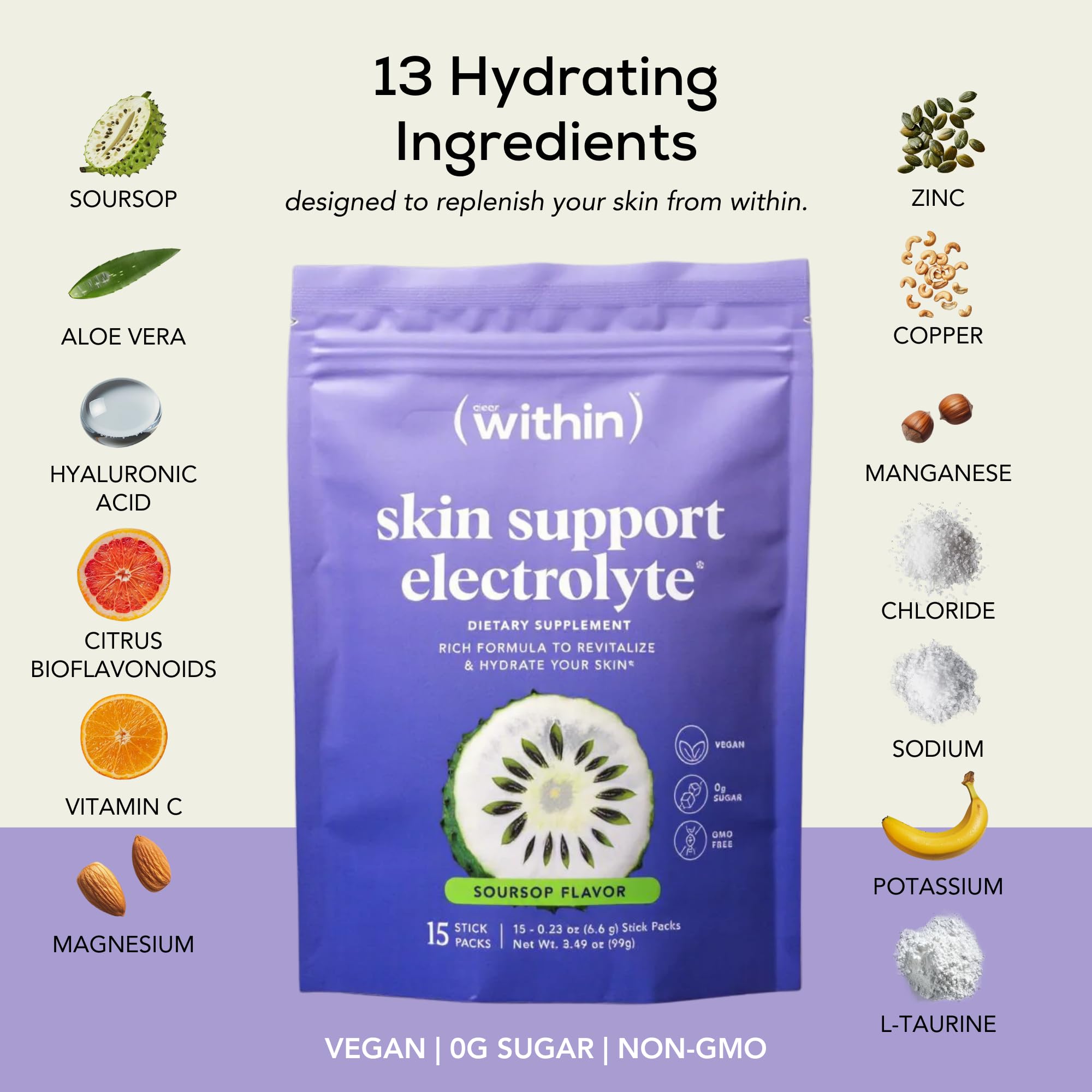 Ingredient list highlighting vegan, gluten-free, non-GMO