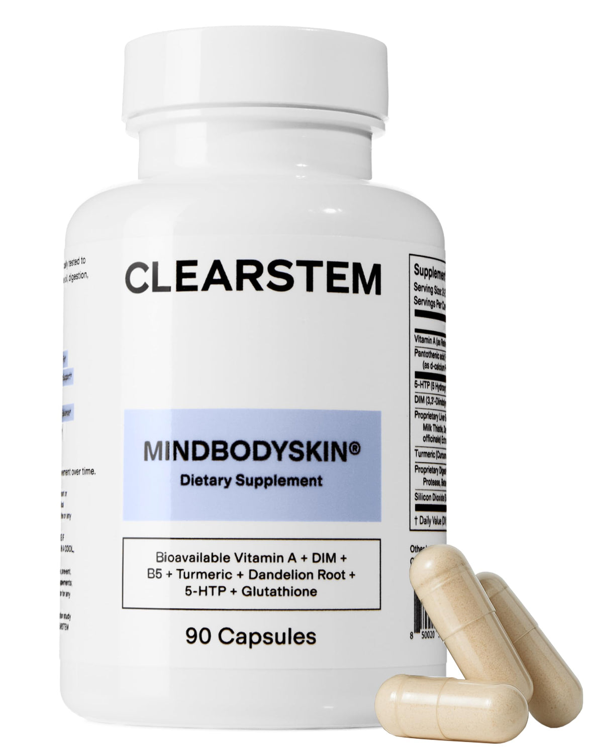 CLEARSTEM MindBodySkin Hormonal Acne Supplement bottle front view