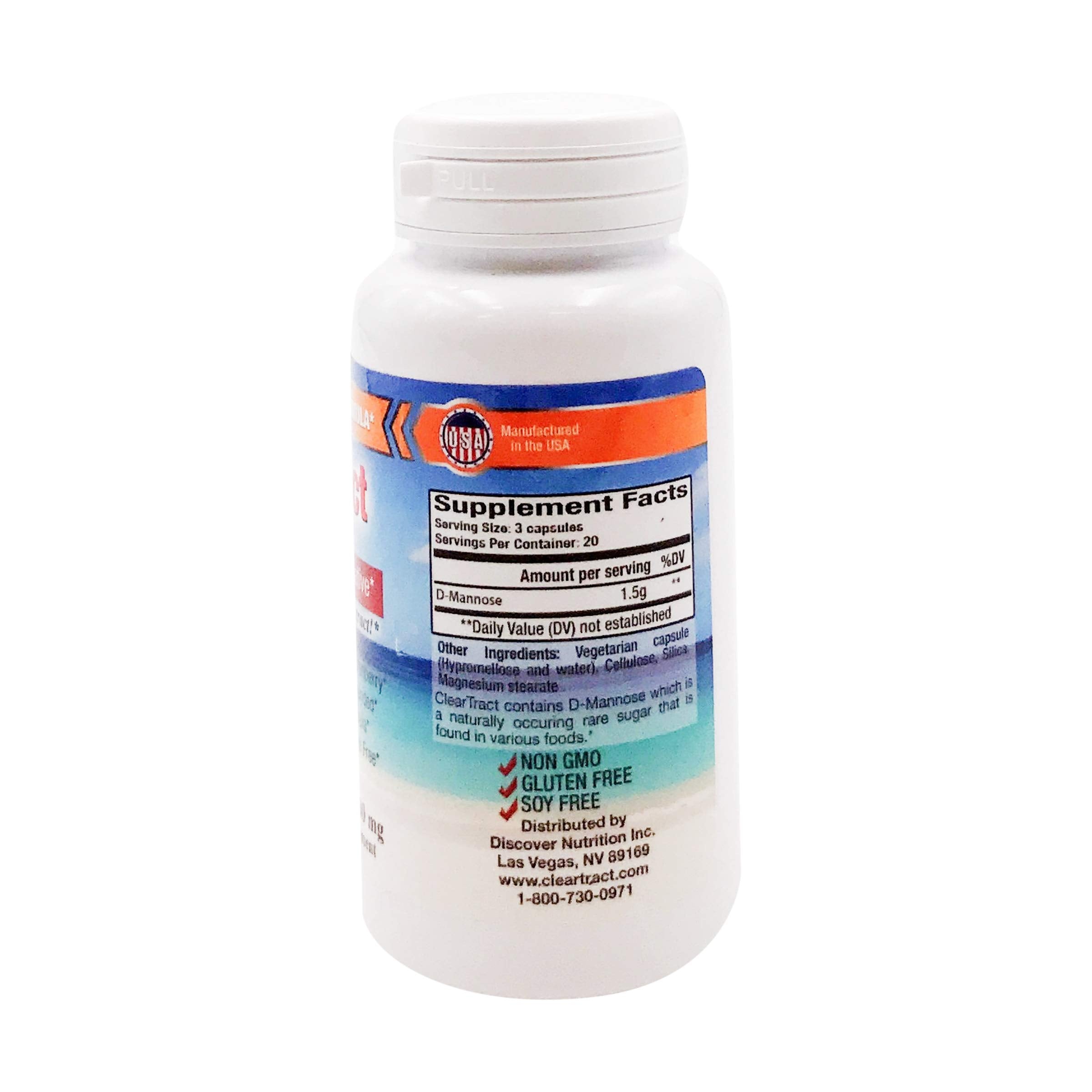 Close-up of Cleartract D-Mannose capsules, 500 mg each