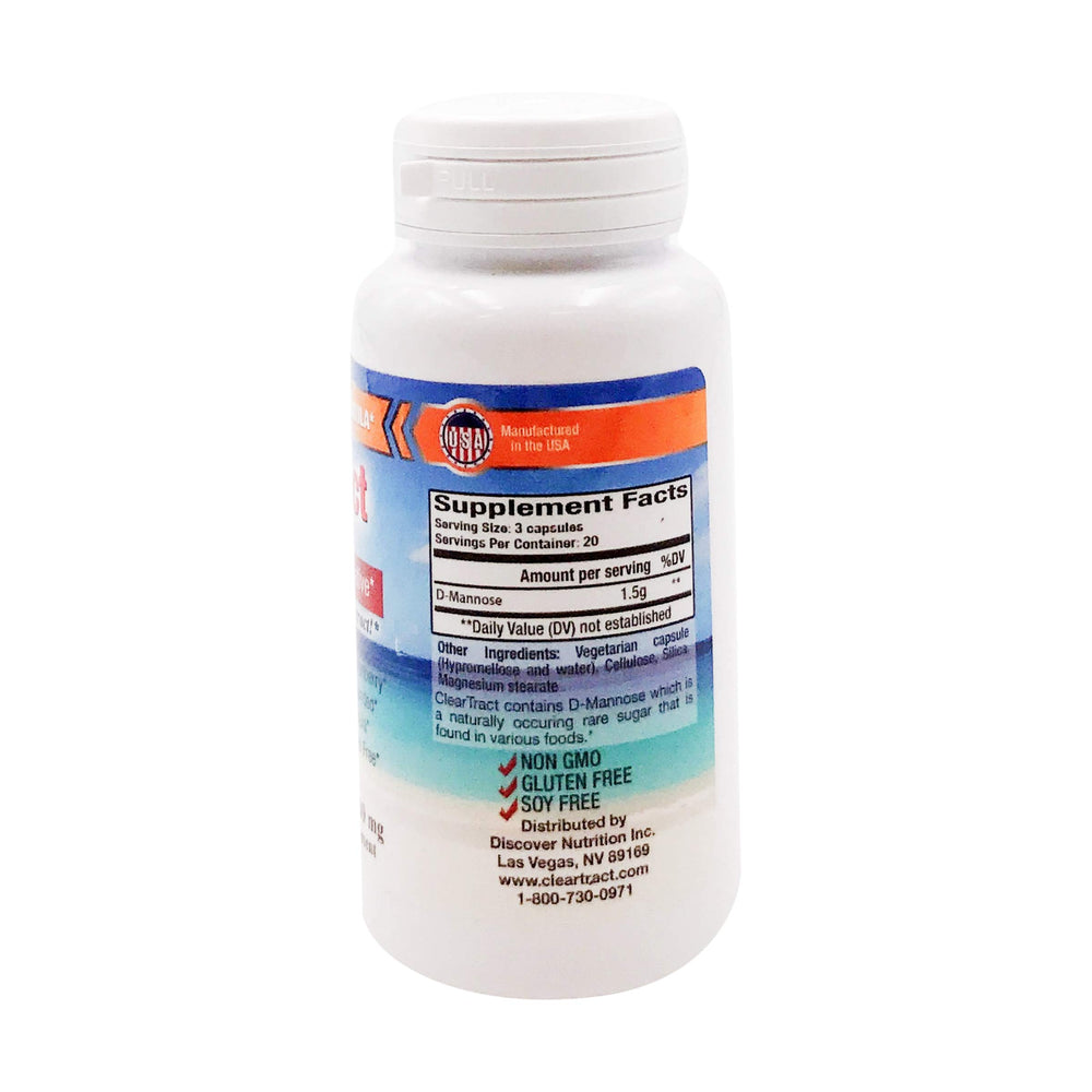 Close-up of Cleartract D-Mannose capsules, 500 mg each