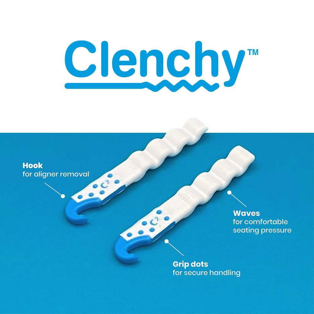 Close-up of Clenchy aligner seat dual-sided surfaces